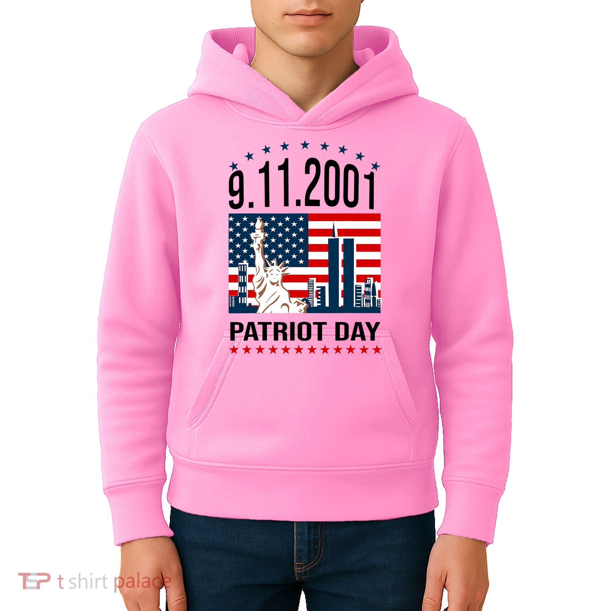 Never Forget 9/11/2001 American Flag Patriotic Memorial Day Kids Hoodie