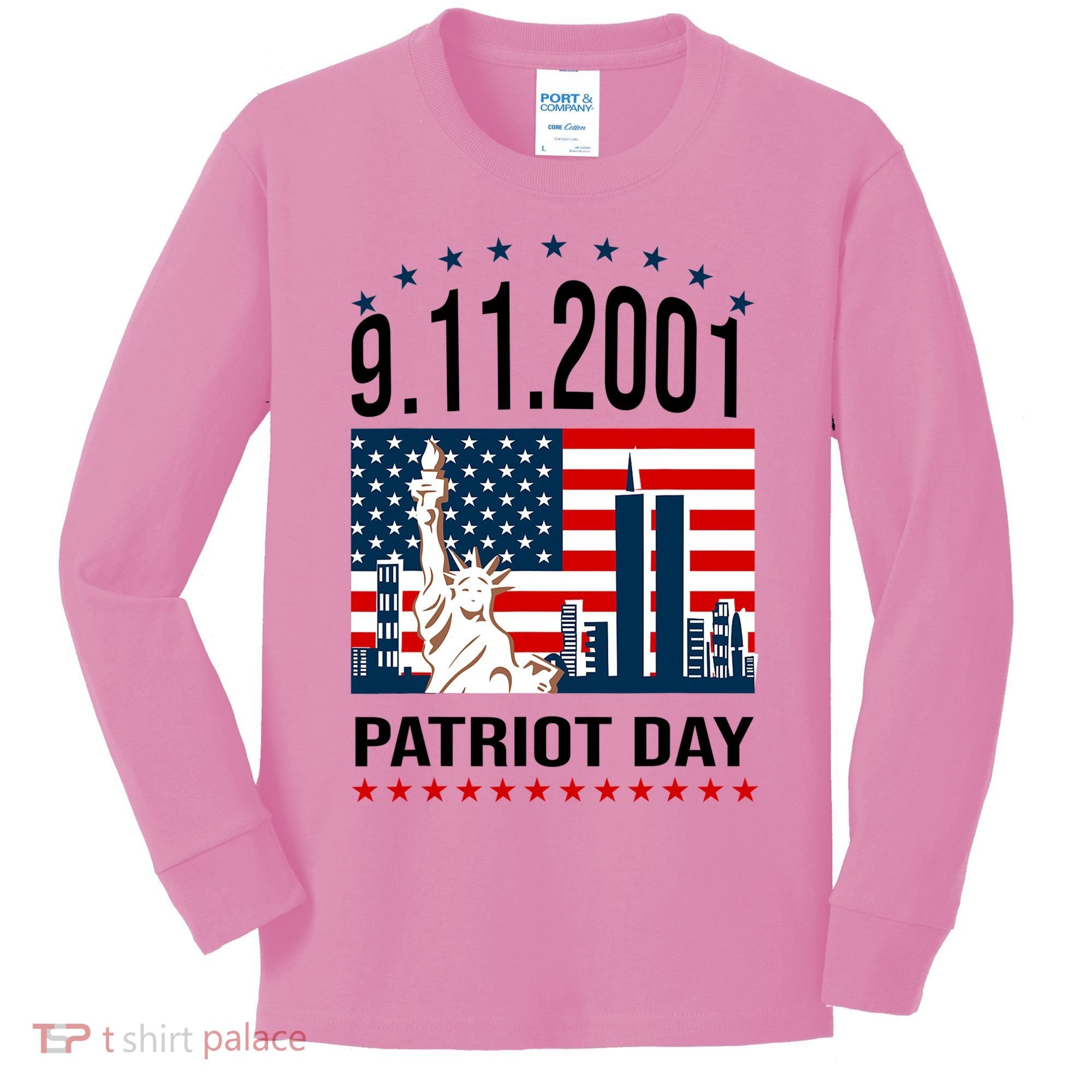 Never Forget 9/11/2001 American Flag Patriotic Memorial Day Kids Long Sleeve Shirt