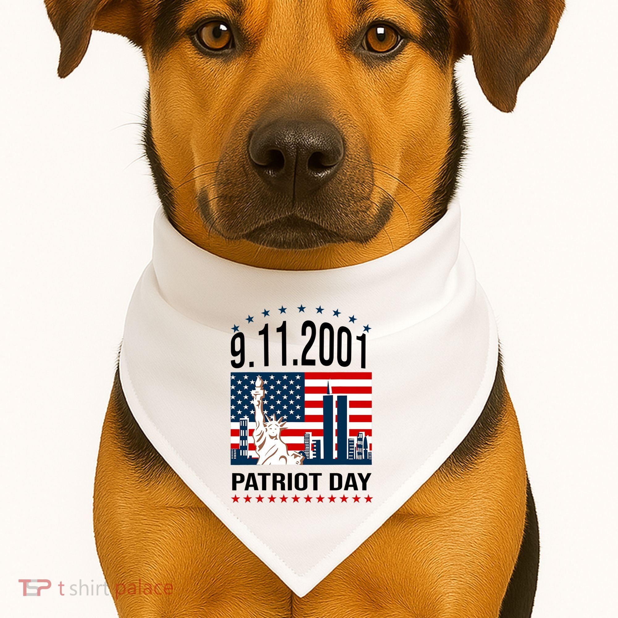 Never Forget 9/11/2001 American Flag Patriotic Memorial Day USA-Made Doggie Bandana
