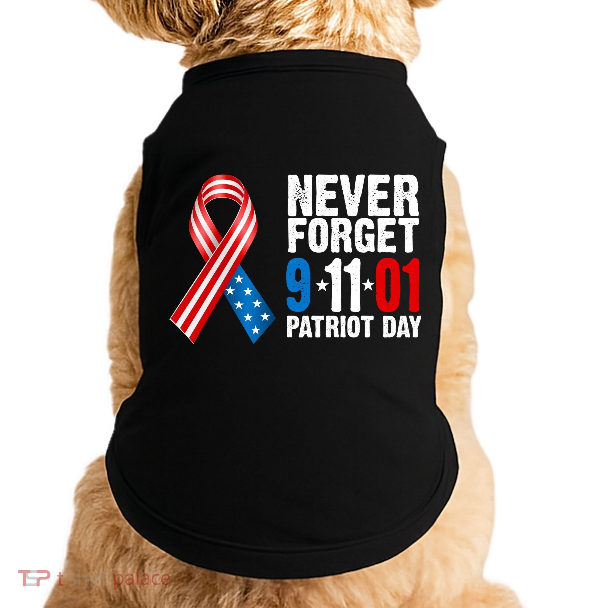 Never Forget 9.11.01 USA Ribbon Patriot Day Doggie Tank