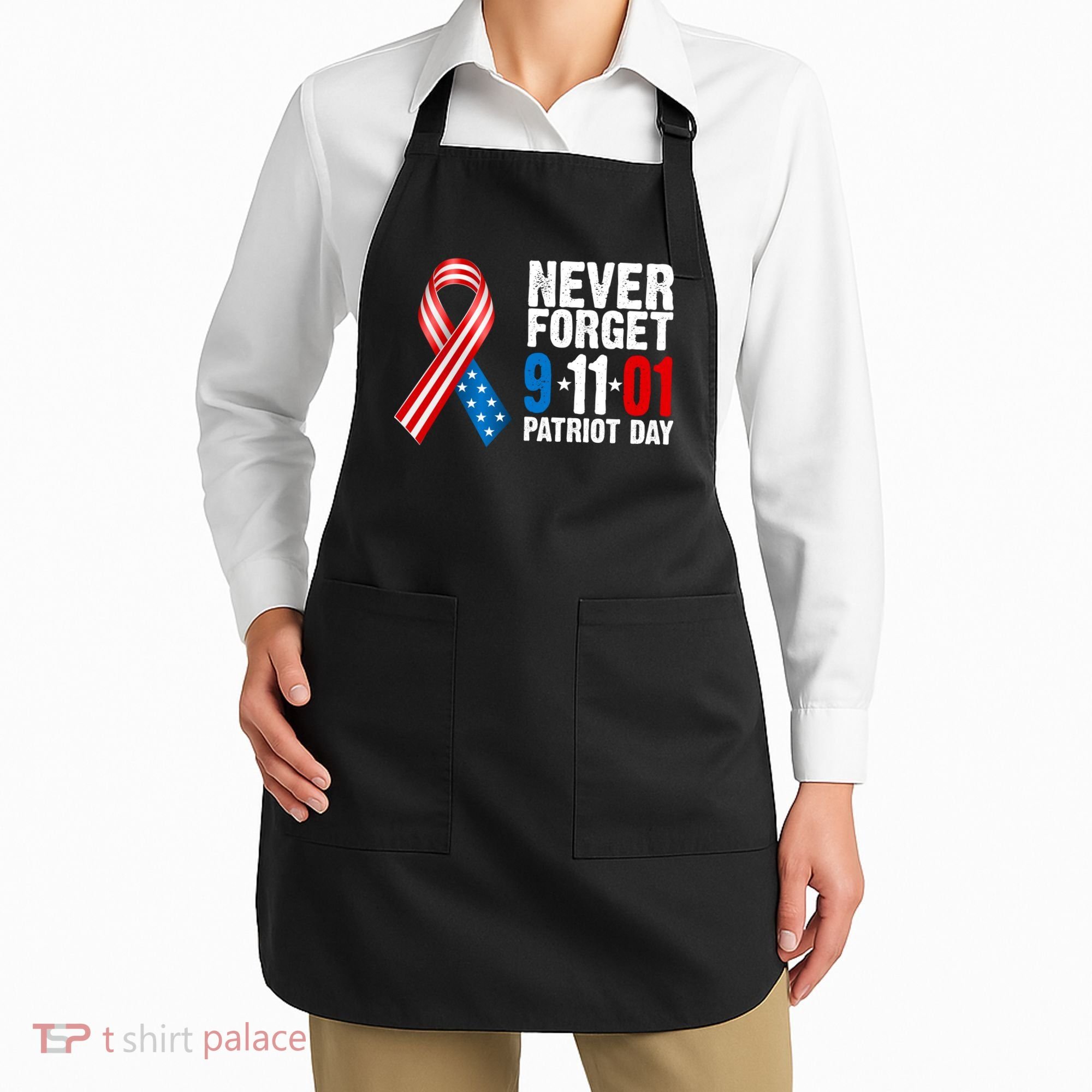 Never Forget 9.11.01 USA Ribbon Patriot Day Apron
