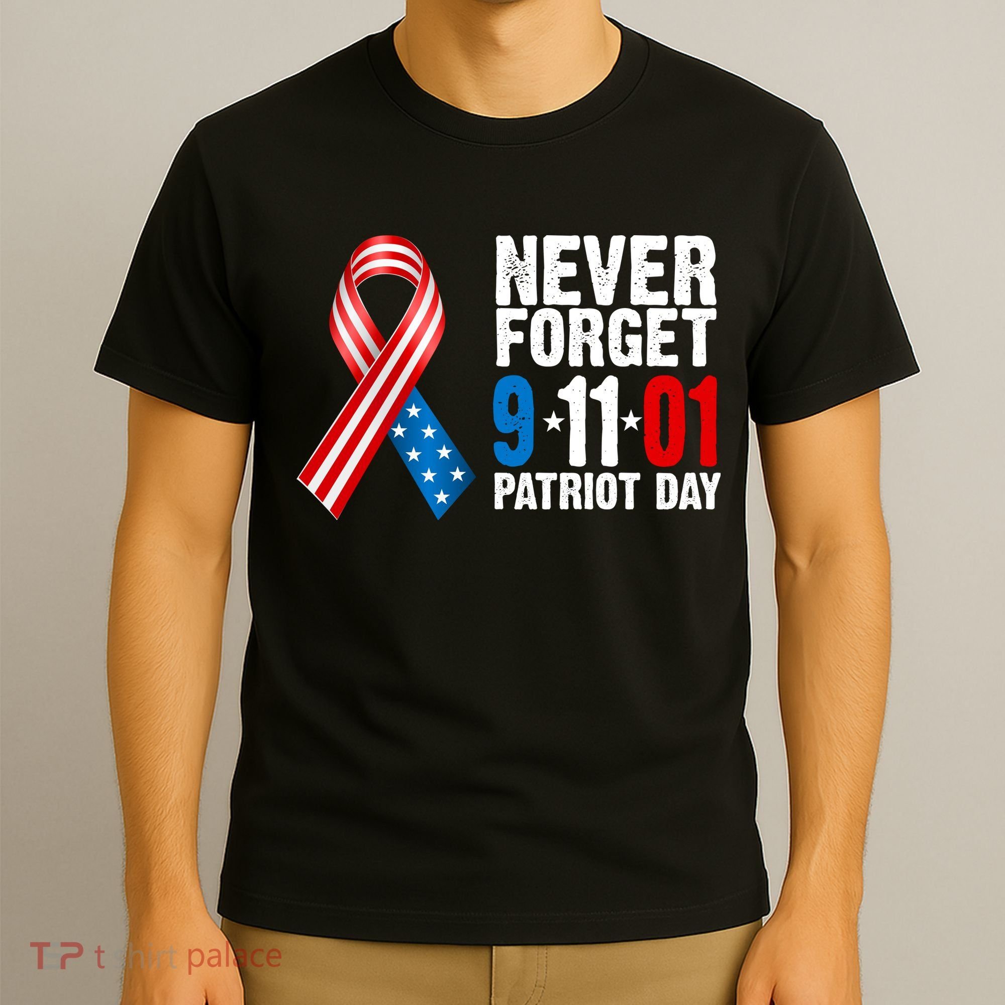 Never Forget 9.11.01 USA Ribbon Patriot Day T-Shirt