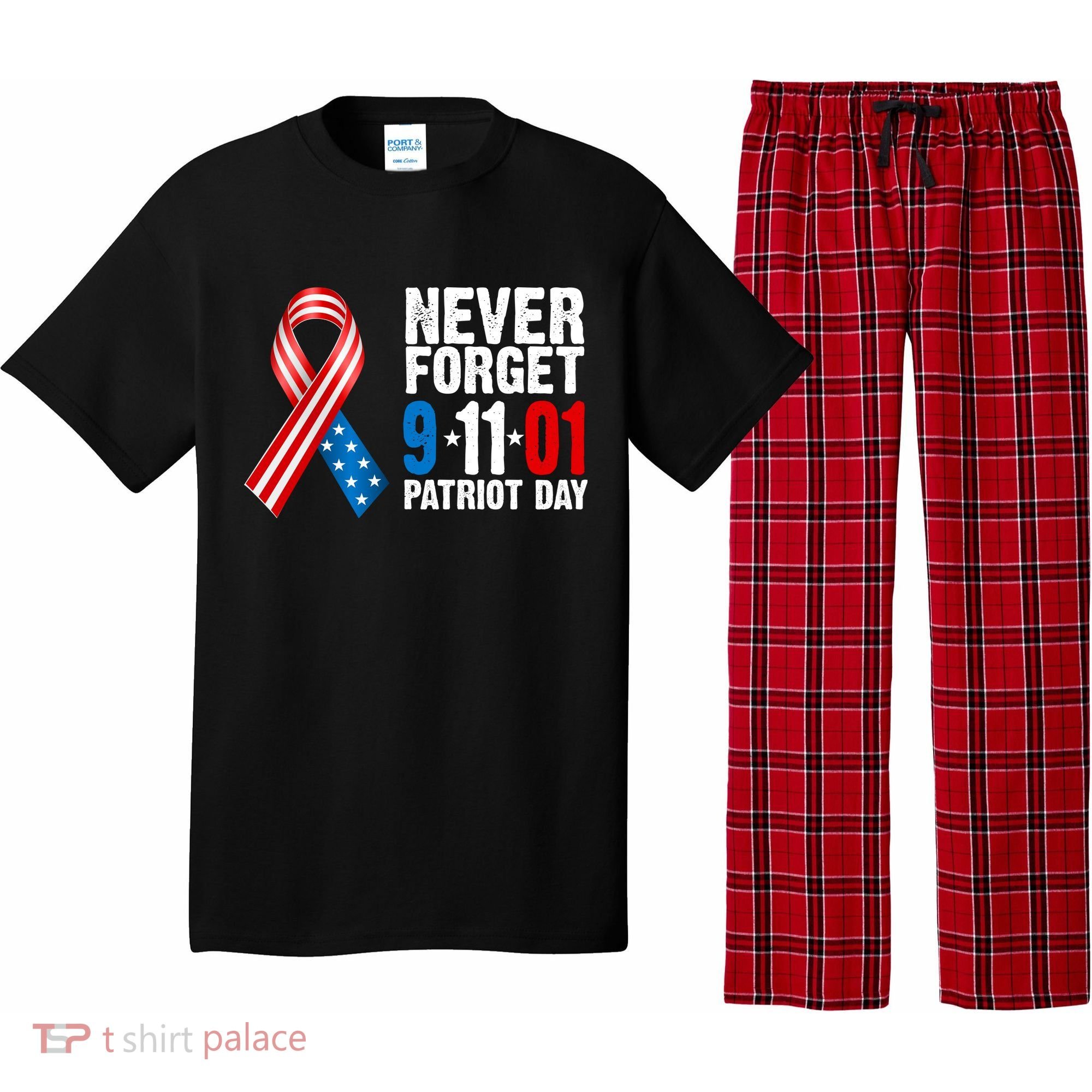 Never Forget 9.11.01 USA Ribbon Patriot Day Pajama Set