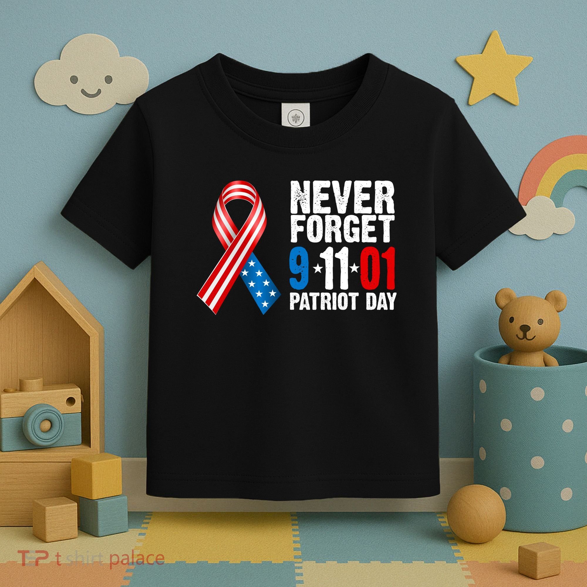 Never Forget 9.11.01 USA Ribbon Patriot Day Toddler T-Shirt