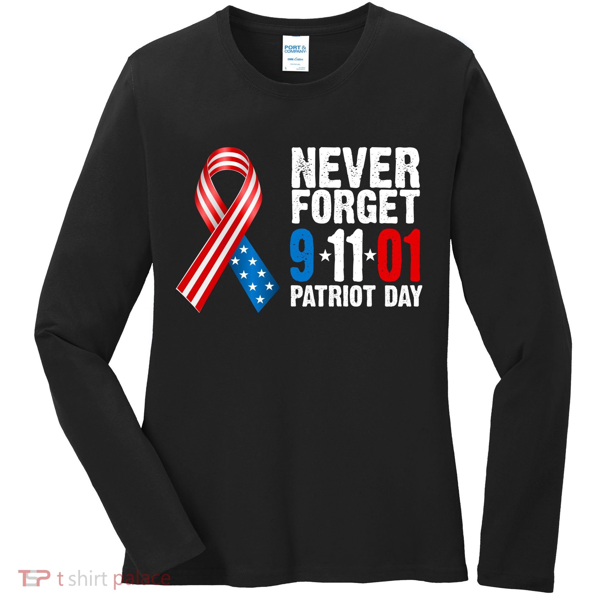 Never Forget 9.11.01 USA Ribbon Patriot Day Women's Long Sleeve Shirt