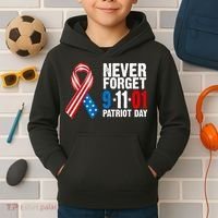 Never Forget 9.11.01 USA Ribbon Patriot Day Kids Hoodie thumb 2