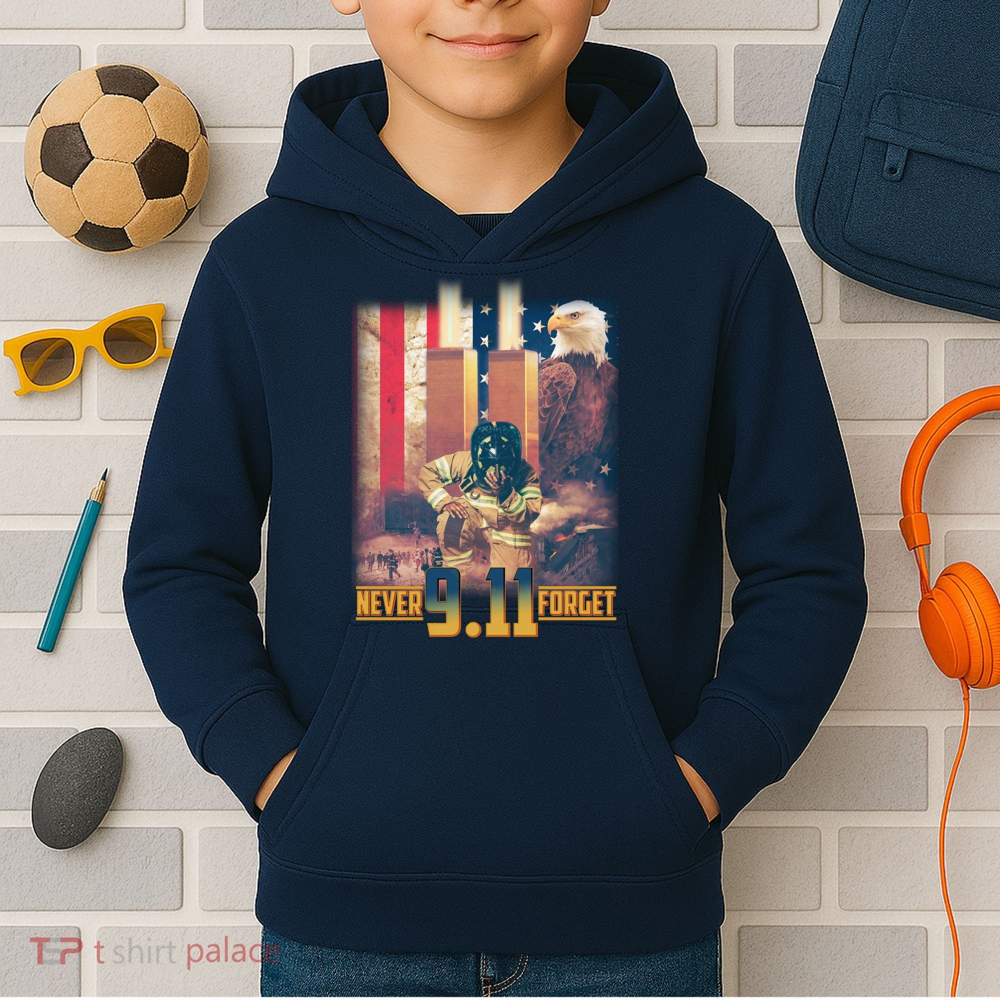 Never Forget 9 11 September 11 Memorial New York City Firefighter Kids Hoodie