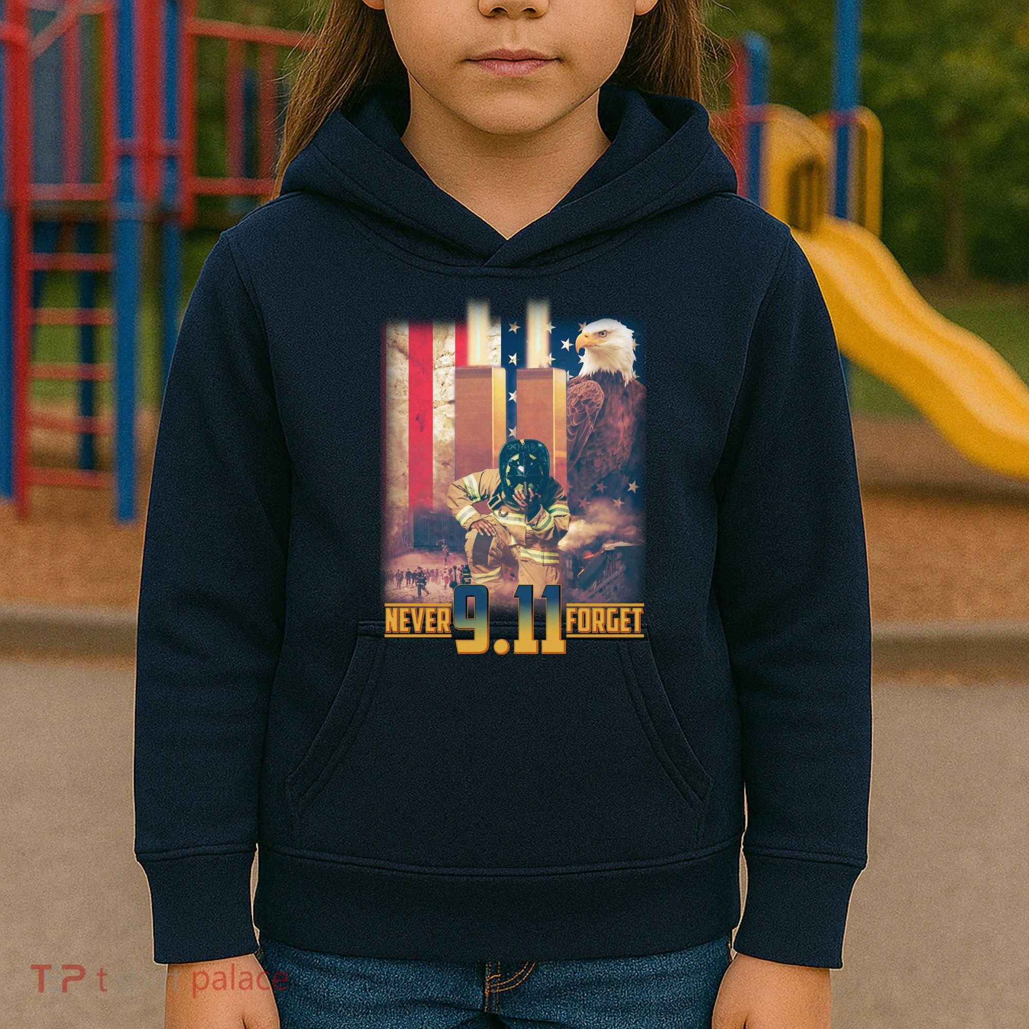 Never Forget 9 11 September 11 Memorial New York City Firefighter Kids Hoodie