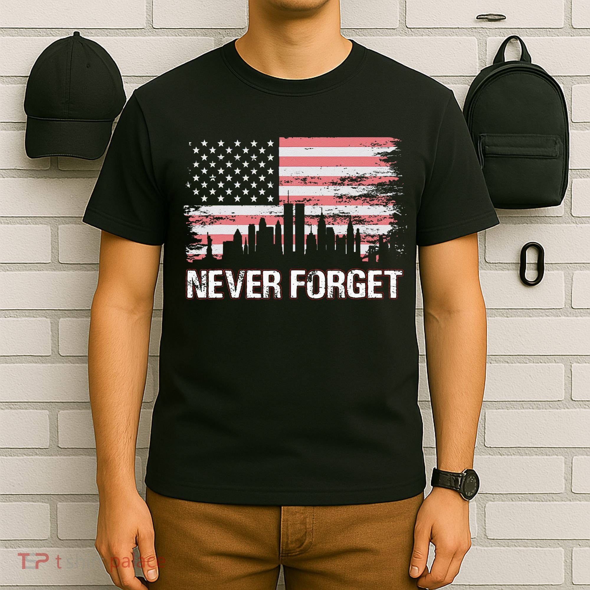 Never Forget 911 Vintage American Flag 911 patriotic T-Shirt