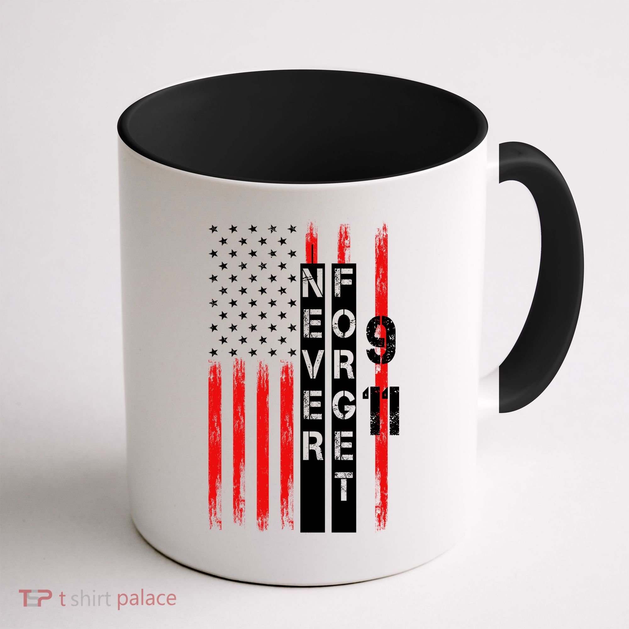Never Forget 9 11 Nine Eleven Memorial Distressed US American Flag Coffee Mug
