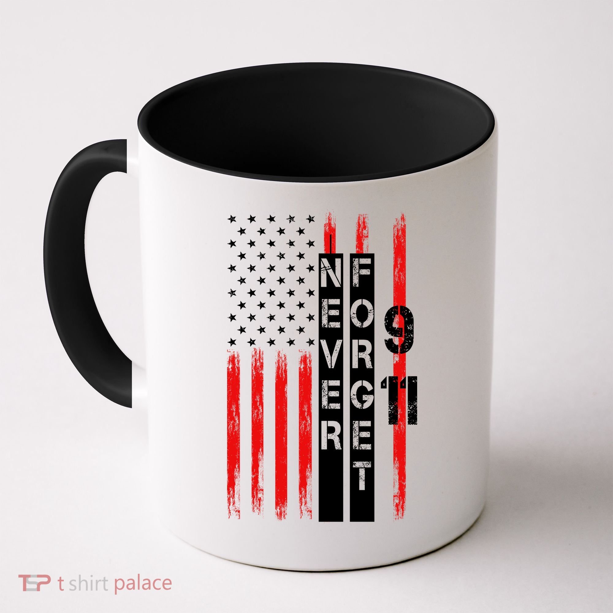 Never Forget 9 11 Nine Eleven Memorial Distressed US American Flag Coffee Mug