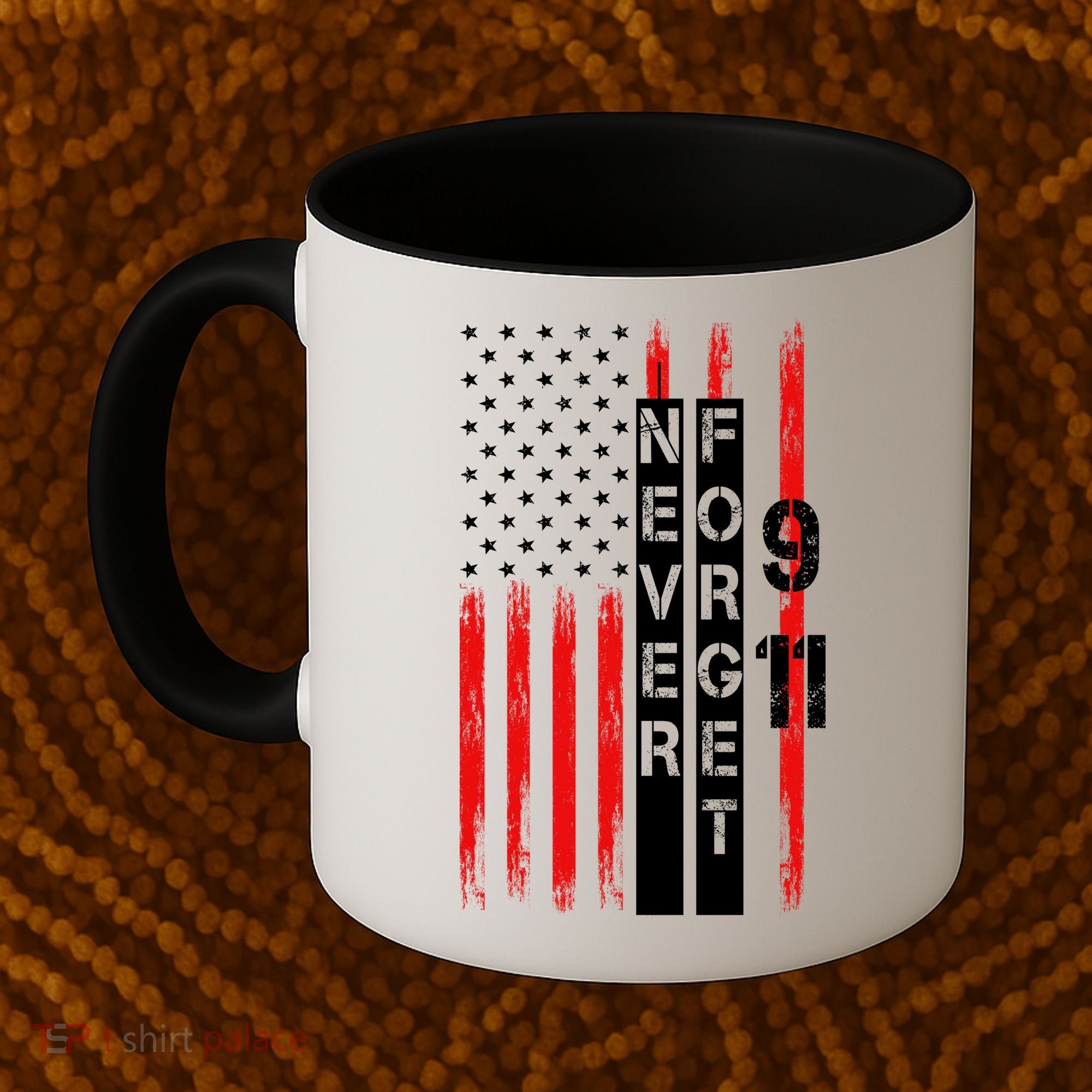 Never Forget 9 11 Nine Eleven Memorial Distressed US American Flag Coffee Mug