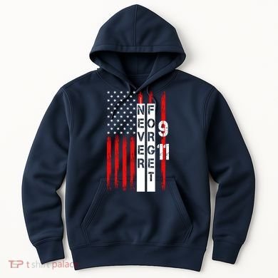 Never Forget 9 11 Nine Eleven Memorial Distressed US American Flag Hoodie