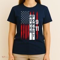 Never Forget 9 11 Nine Eleven Memorial Distressed US American Flag T-Shirt thumb 4