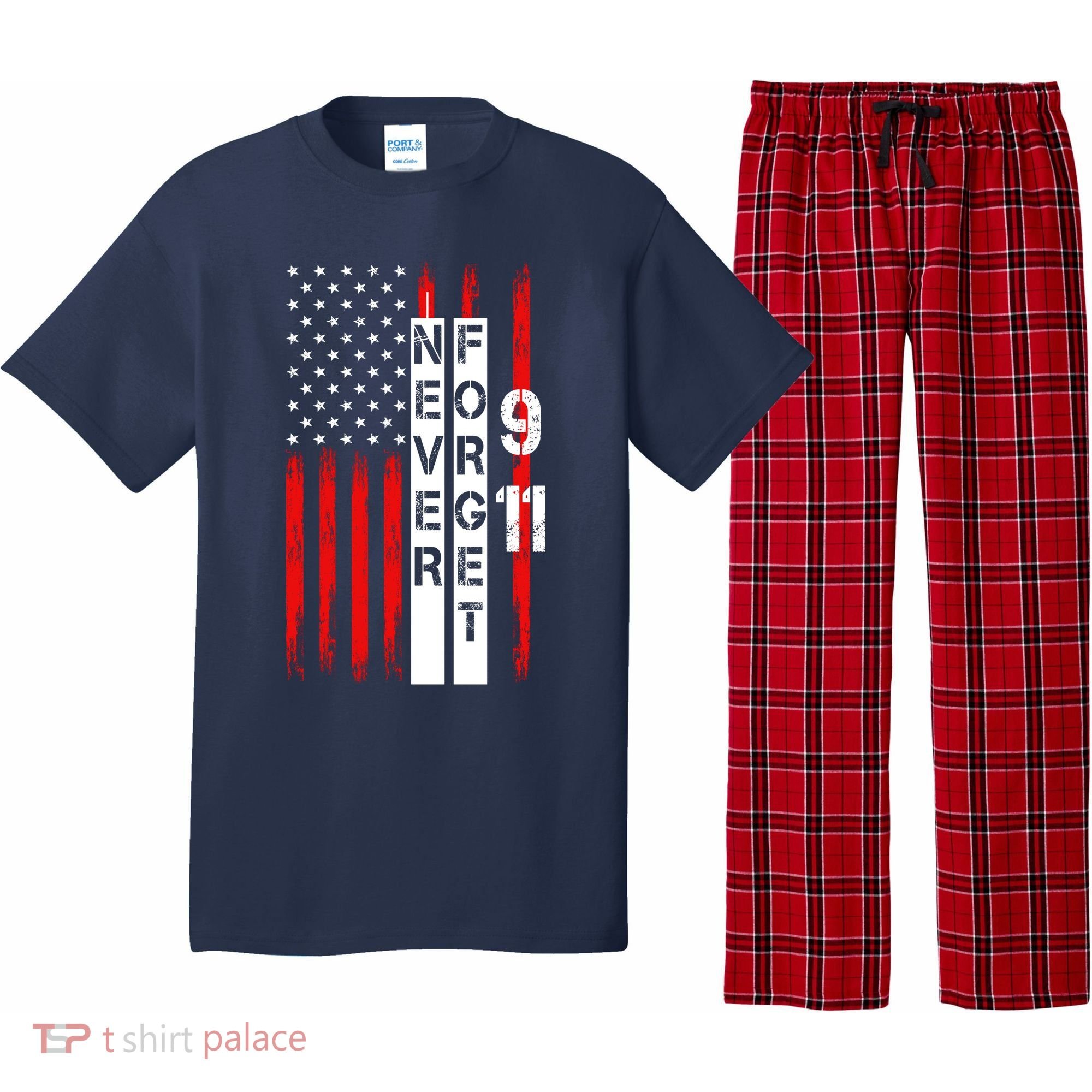 Never Forget 9 11 Nine Eleven Memorial Distressed US American Flag Pajama Set