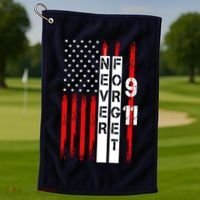 Never Forget 9 11 Nine Eleven Memorial Distressed US American Flag Golf Towel thumb 1