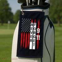 Never Forget 9 11 Nine Eleven Memorial Distressed US American Flag Golf Towel thumb 2
