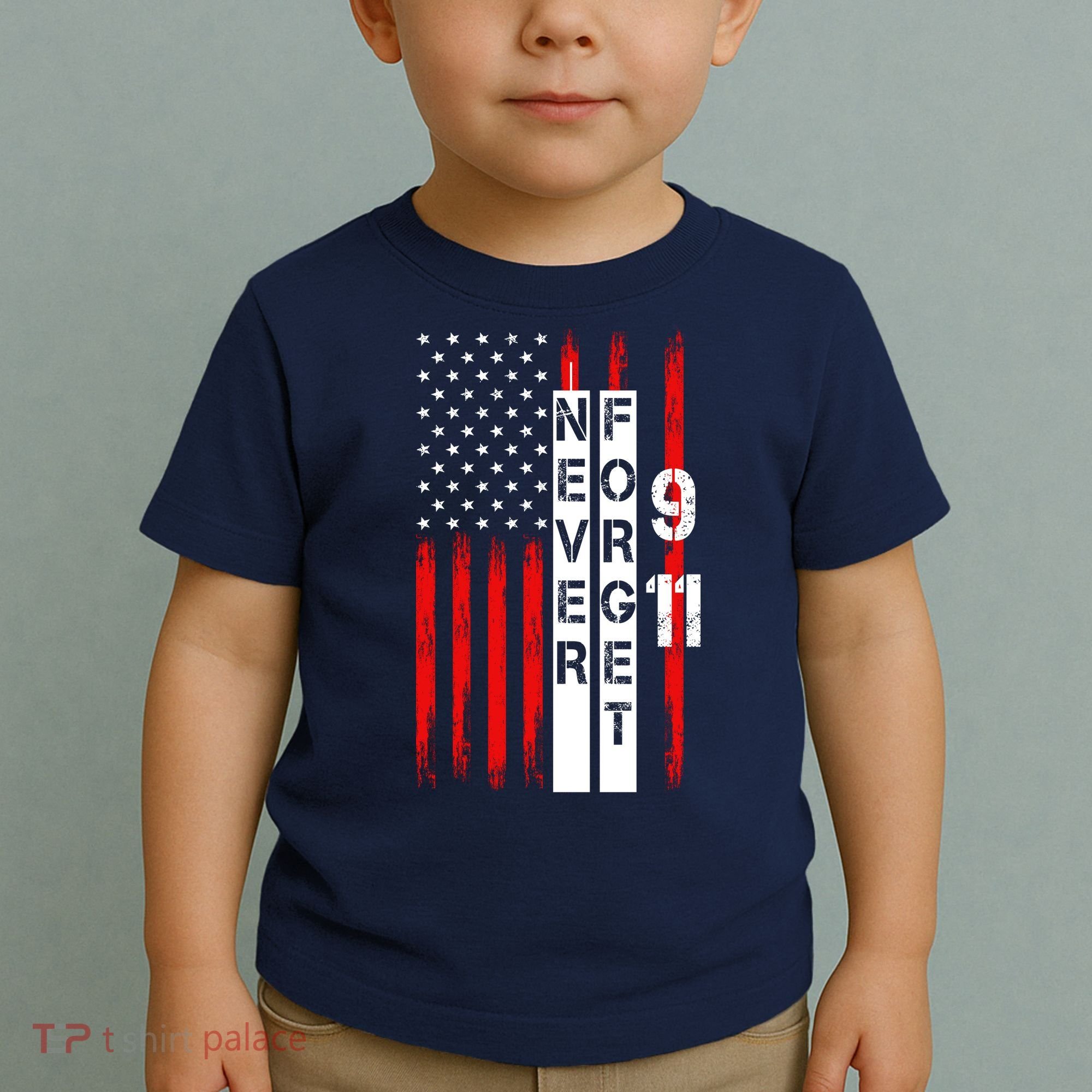 Never Forget 9 11 Nine Eleven Memorial Distressed US American Flag Toddler T-Shirt