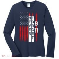 Never Forget 9 11 Nine Eleven Memorial Distressed US American Flag Women's Long Sleeve Shirt thumb 0