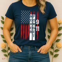 Never Forget 9 11 Nine Eleven Memorial Distressed US American Flag Women's T-Shirt thumb 2