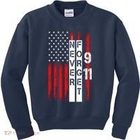 Never Forget 9 11 Nine Eleven Memorial Distressed US American Flag Kids Sweatshirt thumb 0