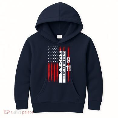 Never Forget 9 11 Nine Eleven Memorial Distressed US American Flag Kids Hoodie