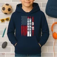 Never Forget 9 11 Nine Eleven Memorial Distressed US American Flag Kids Hoodie thumb 2