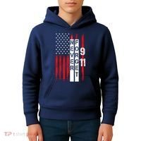 Never Forget 9 11 Nine Eleven Memorial Distressed US American Flag Kids Hoodie thumb 4