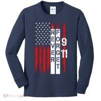 Never Forget 9 11 Nine Eleven Memorial Distressed US American Flag Kids Long Sleeve Shirt thumb 0