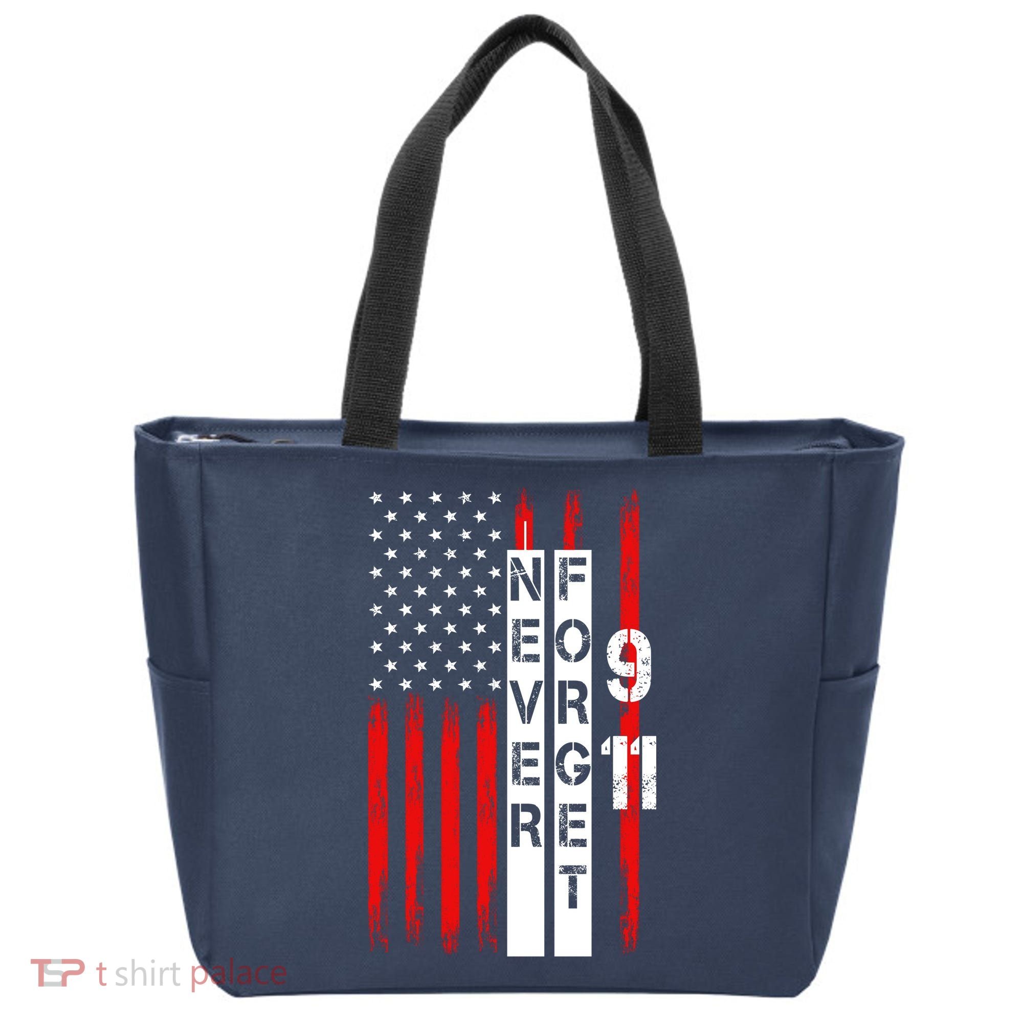 Never Forget 9 11 Nine Eleven Memorial Distressed US American Flag Tote Bag