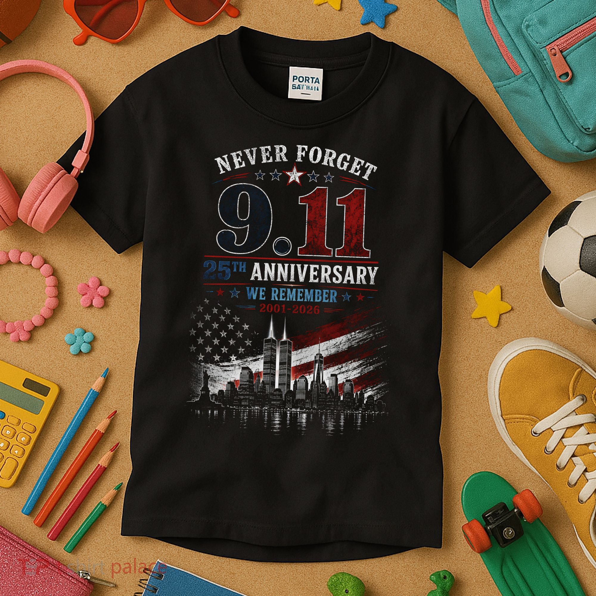 Never Forget 9.11 25th Anniversary We Remember 2001-2026 Kids T-Shirt