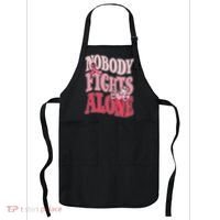 Nobody Fights Alone Breast Cancer Awareness Retro Groovy Apron thumb 0
