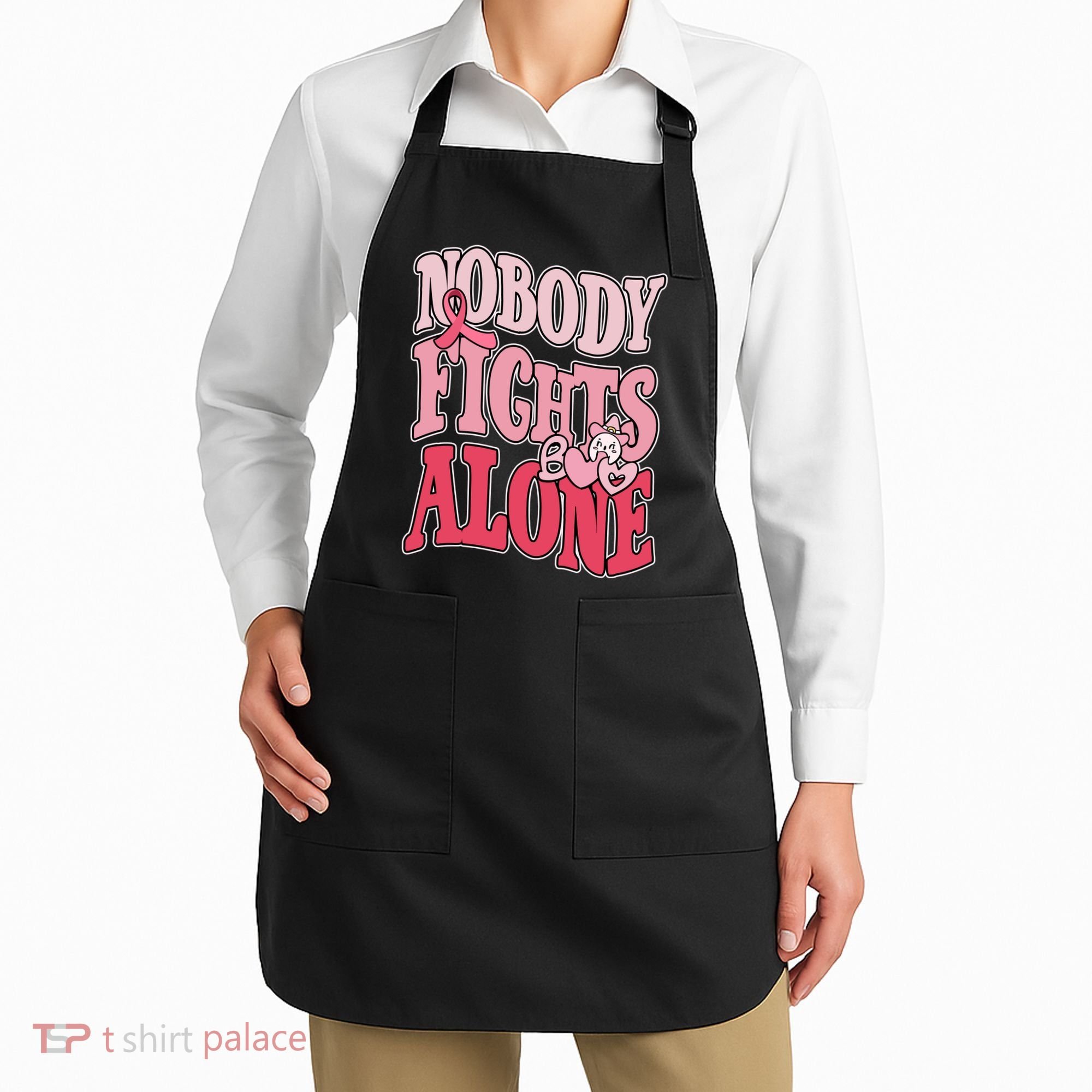 Nobody Fights Alone Breast Cancer Awareness Retro Groovy Apron