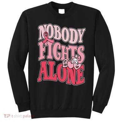 Nobody Fights Alone Breast Cancer Awareness Retro Groovy Sweatshirt