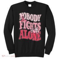 Nobody Fights Alone Breast Cancer Awareness Retro Groovy Sweatshirt thumb 0