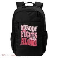 Nobody Fights Alone Breast Cancer Awareness Retro Groovy Backpack thumb 0