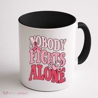 Nobody Fights Alone Breast Cancer Awareness Retro Groovy Coffee Mug thumb 1