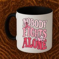 Nobody Fights Alone Breast Cancer Awareness Retro Groovy Coffee Mug thumb 2