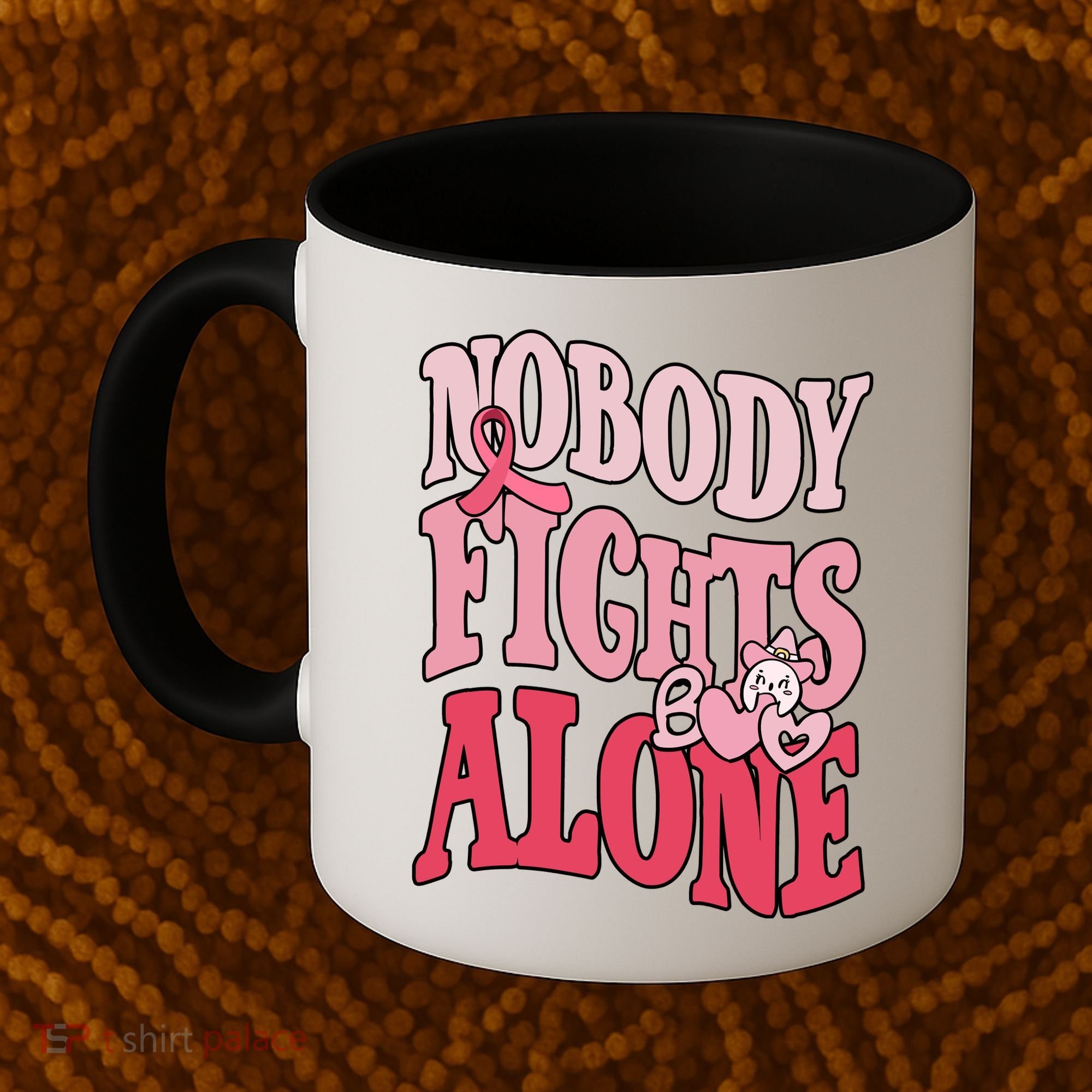 Nobody Fights Alone Breast Cancer Awareness Retro Groovy Coffee Mug