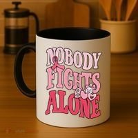 Nobody Fights Alone Breast Cancer Awareness Retro Groovy Coffee Mug thumb 4