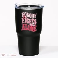 Nobody Fights Alone Breast Cancer Awareness Retro Groovy Tumbler thumb 0