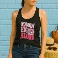 Nobody Fights Alone Breast Cancer Awareness Retro Groovy Women's Tank Top thumb 2