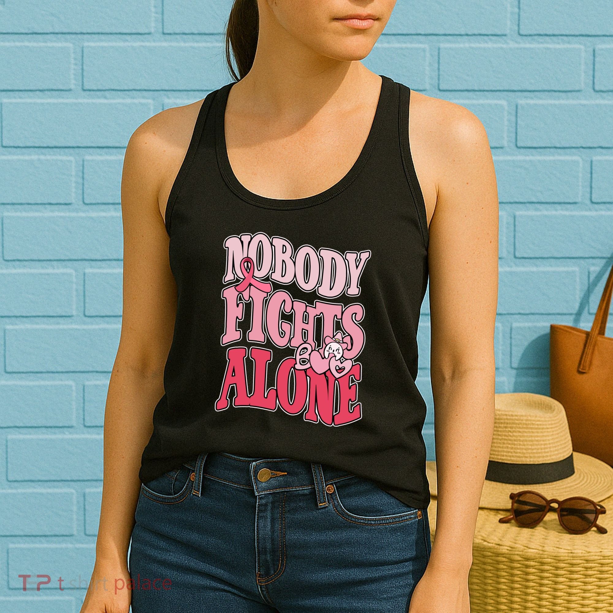 Nobody Fights Alone Breast Cancer Awareness Retro Groovy Women's Tank Top