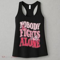 Nobody Fights Alone Breast Cancer Awareness Retro Groovy Women's Tank Top thumb 3