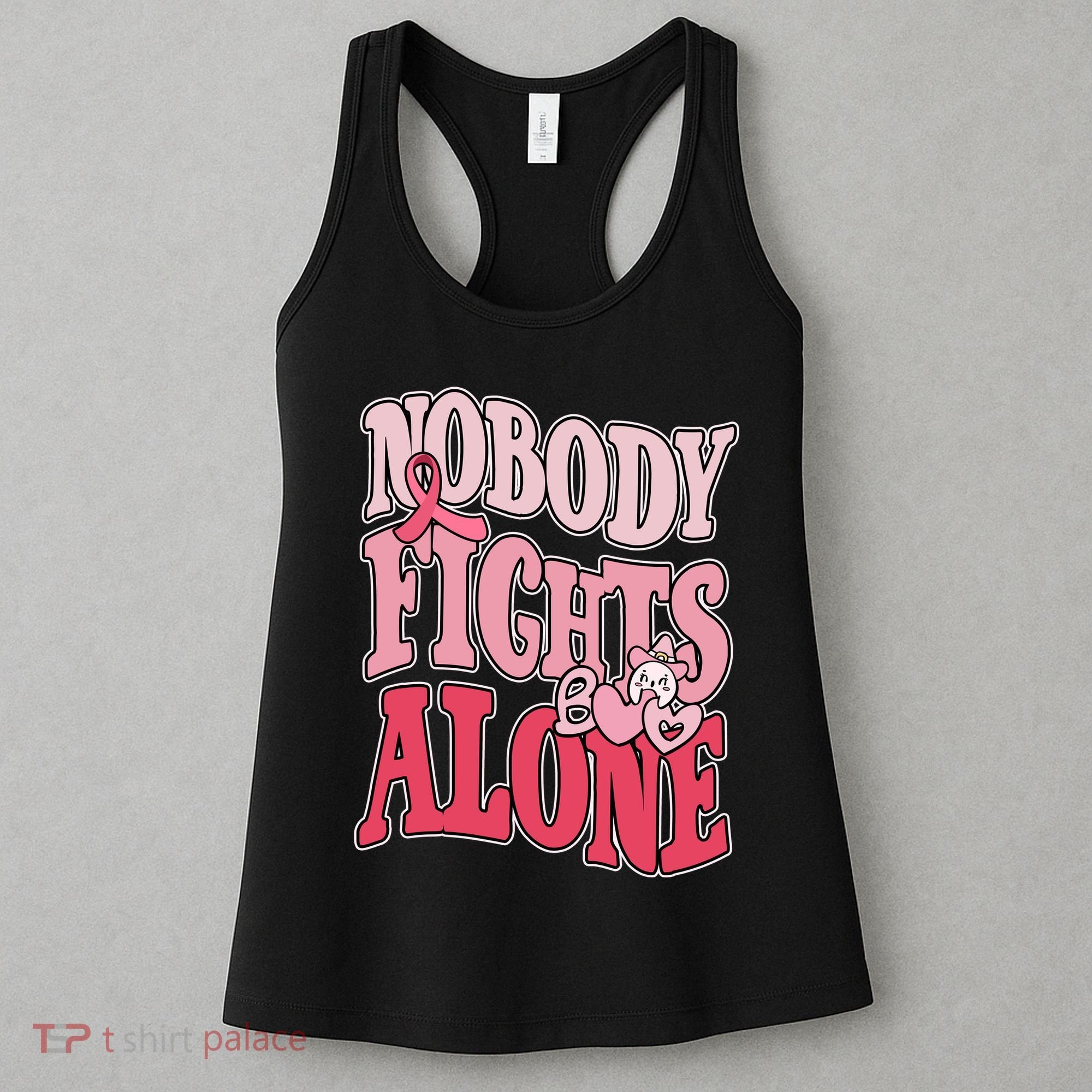 Nobody Fights Alone Breast Cancer Awareness Retro Groovy Women's Tank Top
