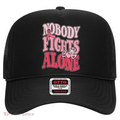 Nobody Fights Alone Breast Cancer Awareness Retro Groovy Hat