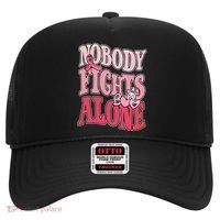 Nobody Fights Alone Breast Cancer Awareness Retro Groovy Hat thumb 0