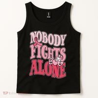 Nobody Fights Alone Breast Cancer Awareness Retro Groovy Tank Top thumb 2