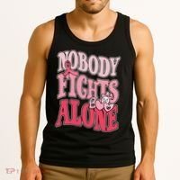 Nobody Fights Alone Breast Cancer Awareness Retro Groovy Tank Top thumb 3