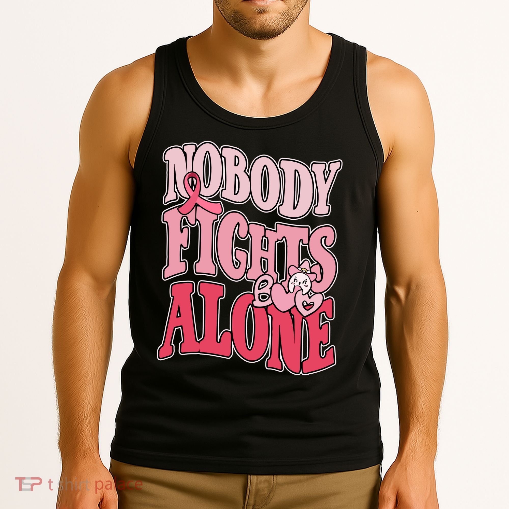 Nobody Fights Alone Breast Cancer Awareness Retro Groovy Tank Top